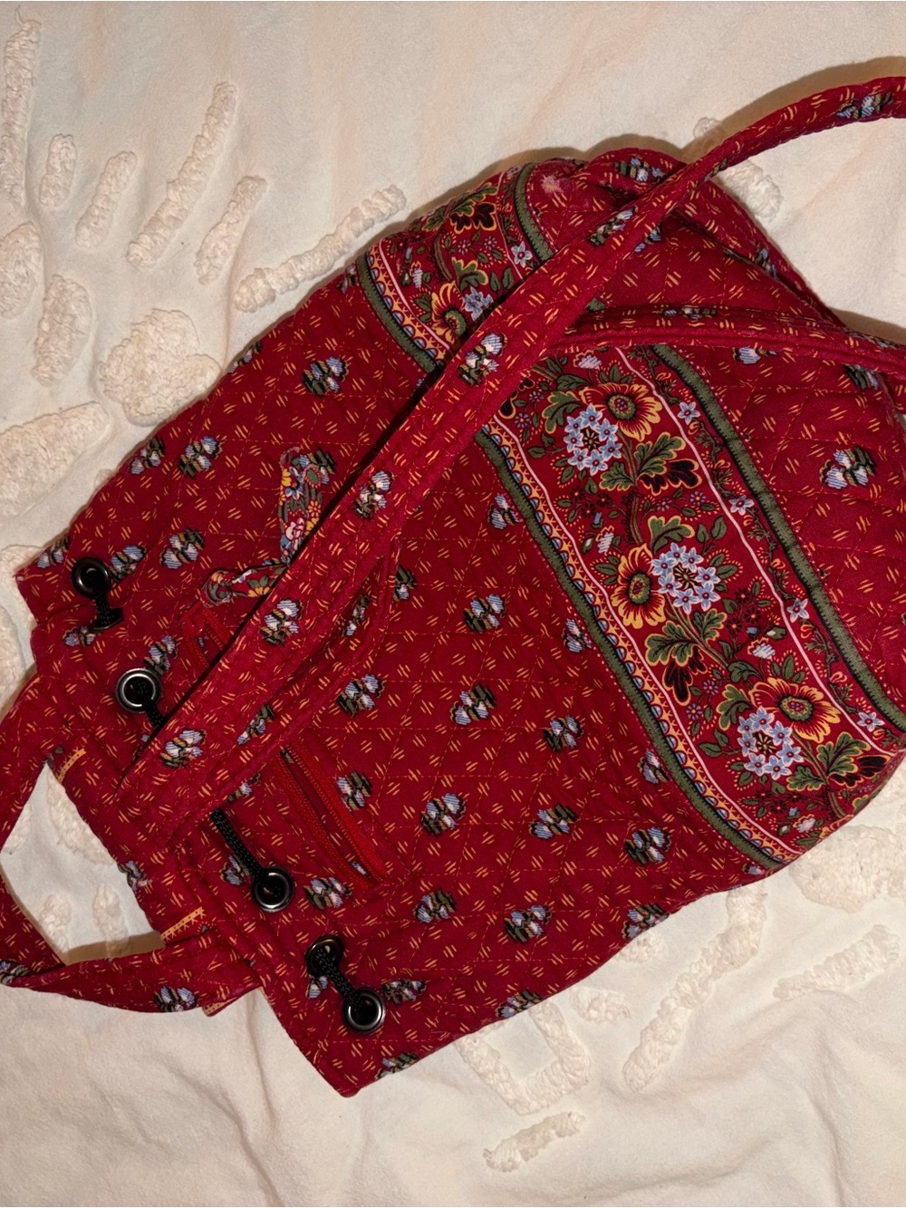 Vera Bradley Red Quilted Floral Drawstring Backpack - Picture 2 of 5